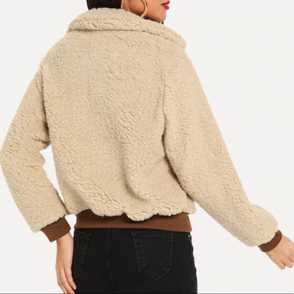 LAST ONE Cream Teddy Jacket With Dark Trim - Picture 3 of 5